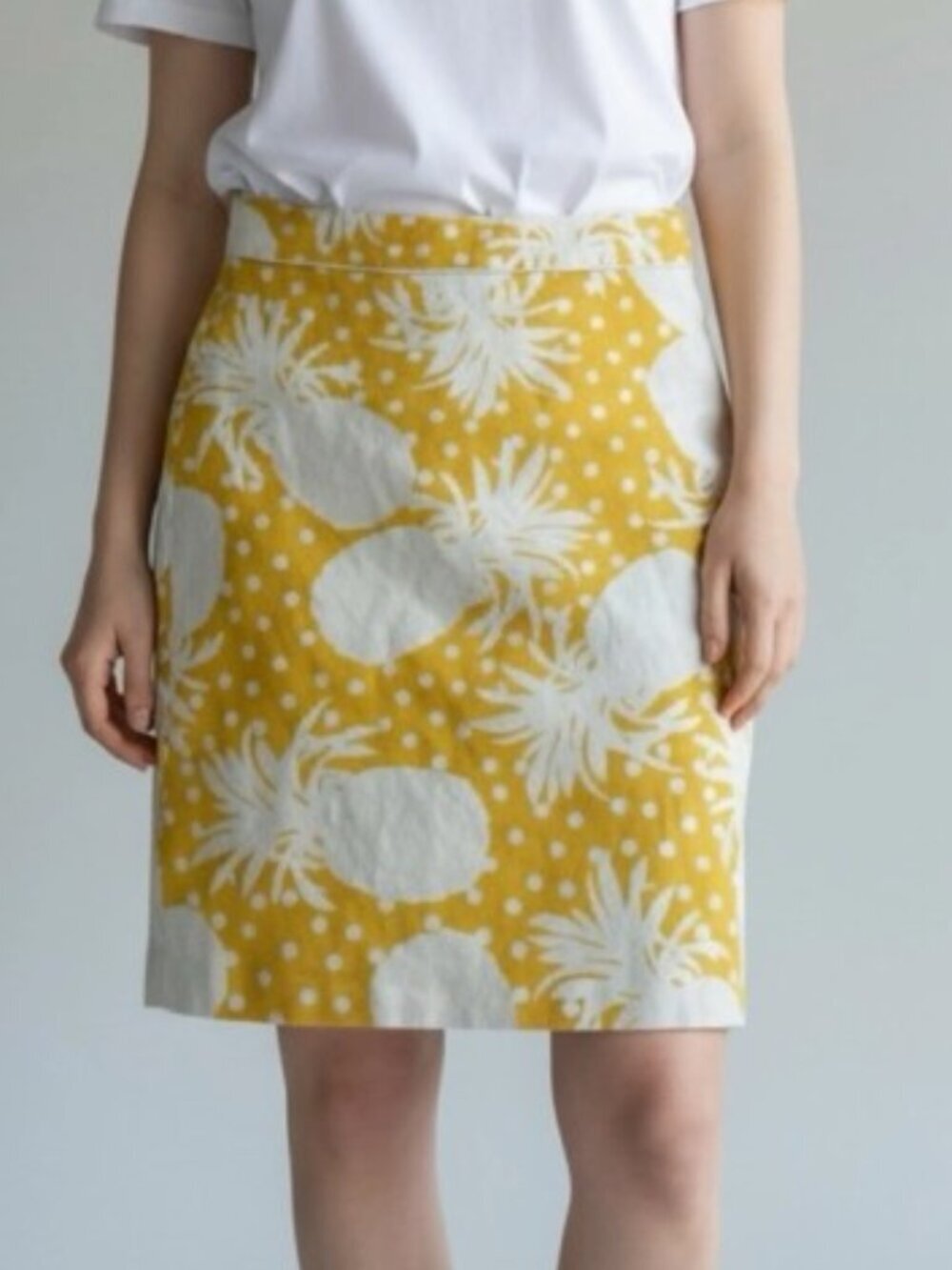 Ann Taylor Yellow White Pineapple Pencil Skirt Size 14